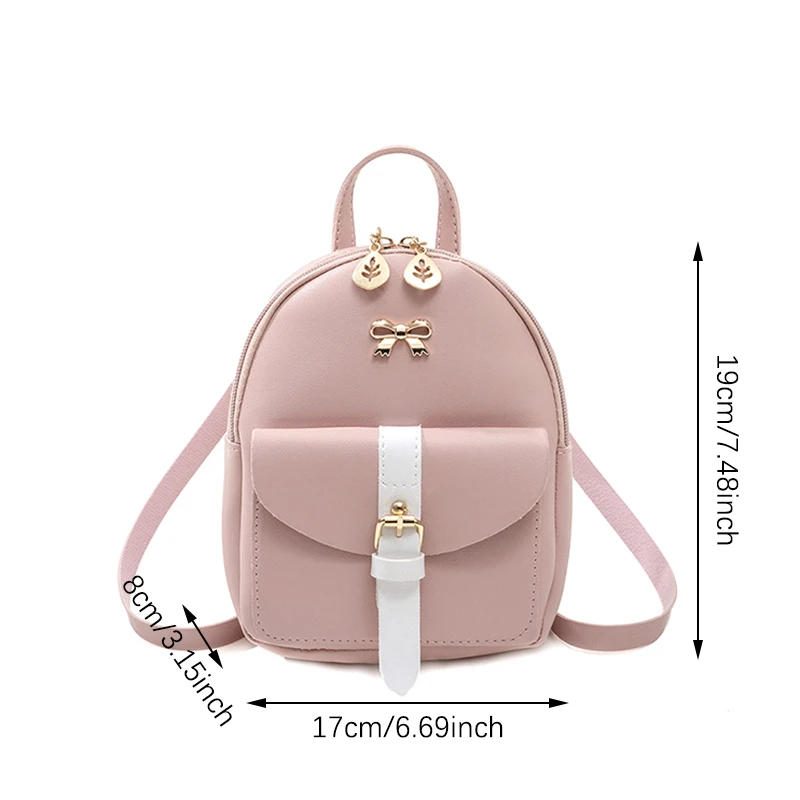 Women\'s Mini Backpack PU Leather Kawaii Backpack Cute Graceful Bagpack Small School Bags For Girls Bow-knot Leaf Hollow