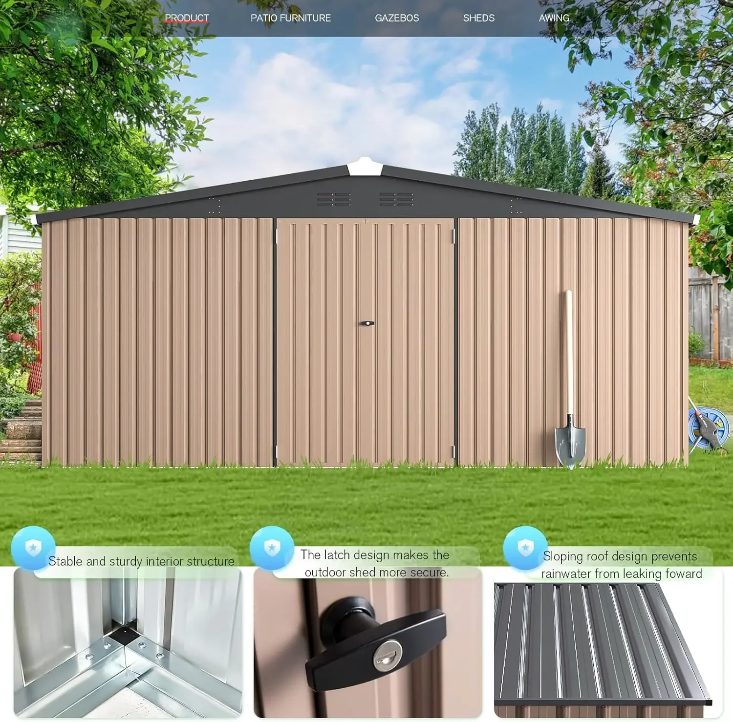 Large Storage Sheds & Outdoor Storage Clearance  Large Steel Yard Shed, Tool Storage for Garden, Backyard, Patio, Outside use