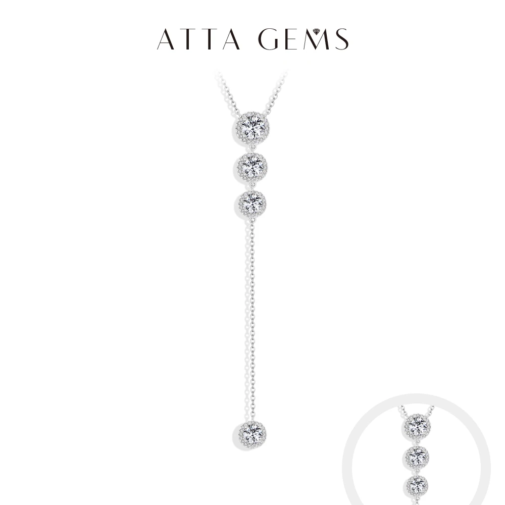 

ATTAGEMS Luxury 925 Sterling Silver Necklaces and Pendants for Women 6mm D VVS1 Round Moissanite Y Shape Chain Wedding Jewelry