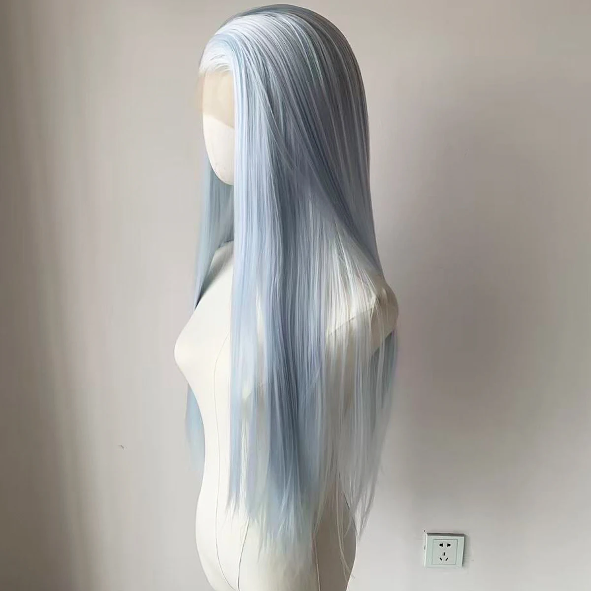 Women's Long Straight Light Blue Synthetic Lace Front Wig