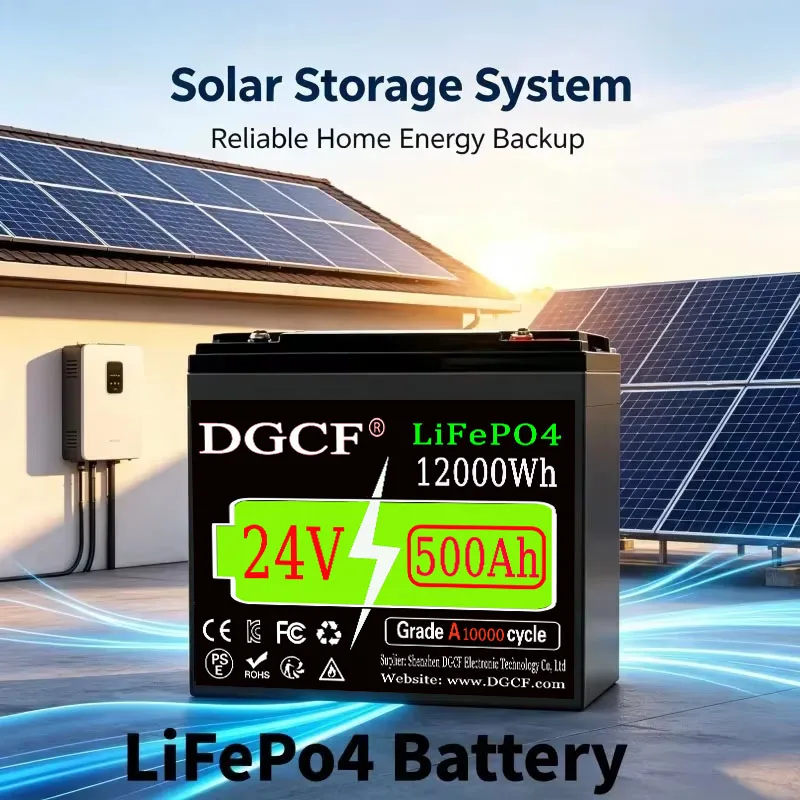 DGCF 24V 500AH LiFePO4 Battery Pack 200A BMS 8000+ Cycles For RV Campers Off-Road Off-grid Solar Wind Lithium Battery