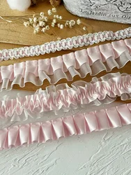 1 Meter Pink Series Lace Ribbon Accessories Handmade Diy Decorative Skirt Hem Clothing Accessories Pleated Ruffles Wide