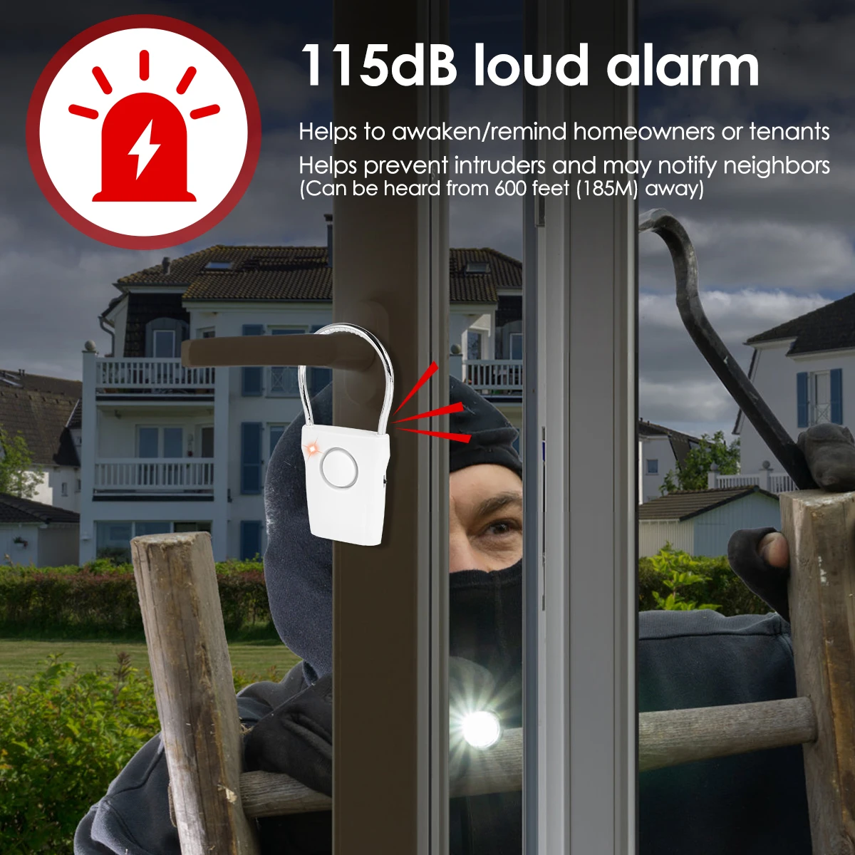 Smart Door Handle Alarm 110dB Door Security Alarm with Adjustable Settings Portable Window Alarm Ultra-Slim Detector for Travel