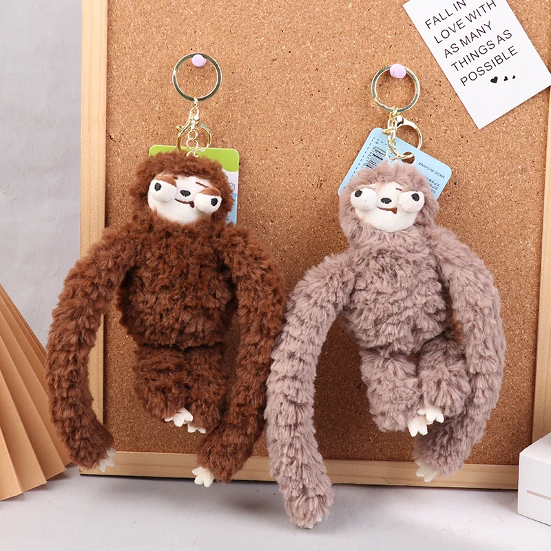 Creative Cartoon Sloth Plush Toy Stuffed Monkey Doll Keychain Cute School Bag Pendant Car Key Holder Couple Gifts