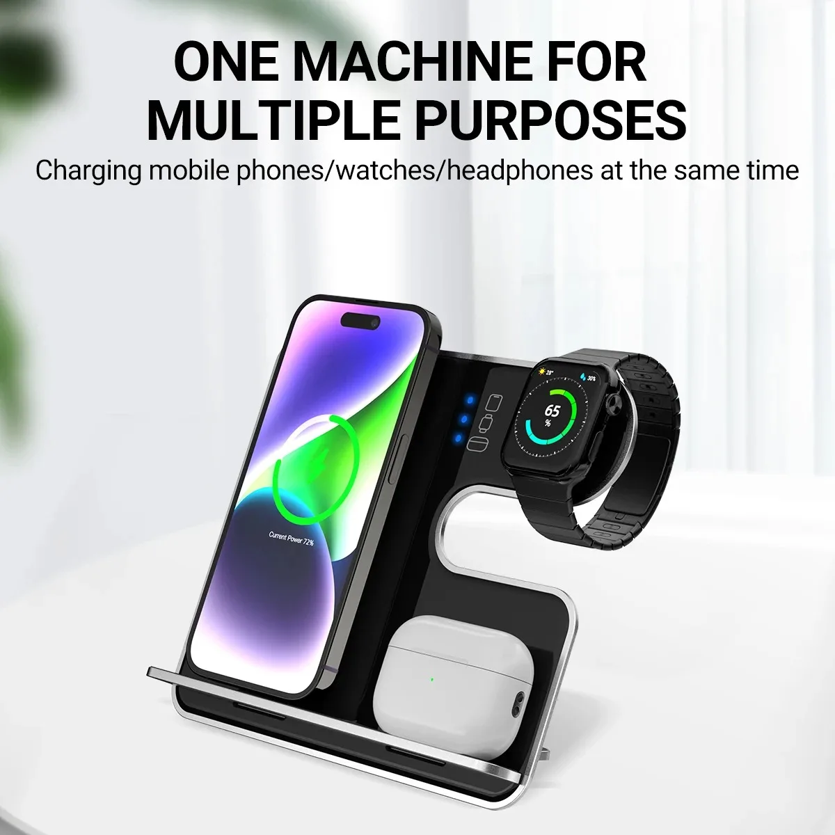 3 IN 1 Wireless Charger,Detachable Maghnetic Wireless Charging Suitable For Mobile Phones/Watches/Headphones For IOS Android