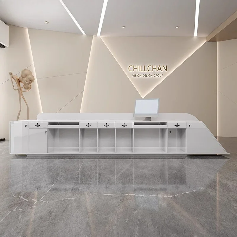 مكاتب الاستقبال الحديثة الخروج أمين الصندوق مكافحة الجمال أدراج تخزين الكمبيوتر الاستقبال الجمالي أثاث صالون Mostrador #6