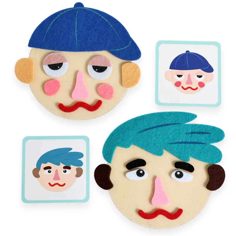 Panno in feltro Cambia espressioni facciali Esercizi Abilità pratica Puzzle in legno Allenamento motorio fine Giocattoli educativi per bambini
