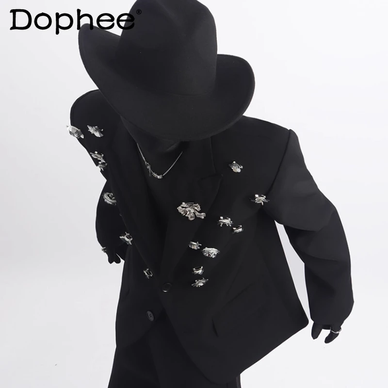 

2025 Men's Spring Autumn Suit Jackets High-end Rose Flower Chic Loose Versatile Long Sleeve Blazers Male Handsome Tailored Coats