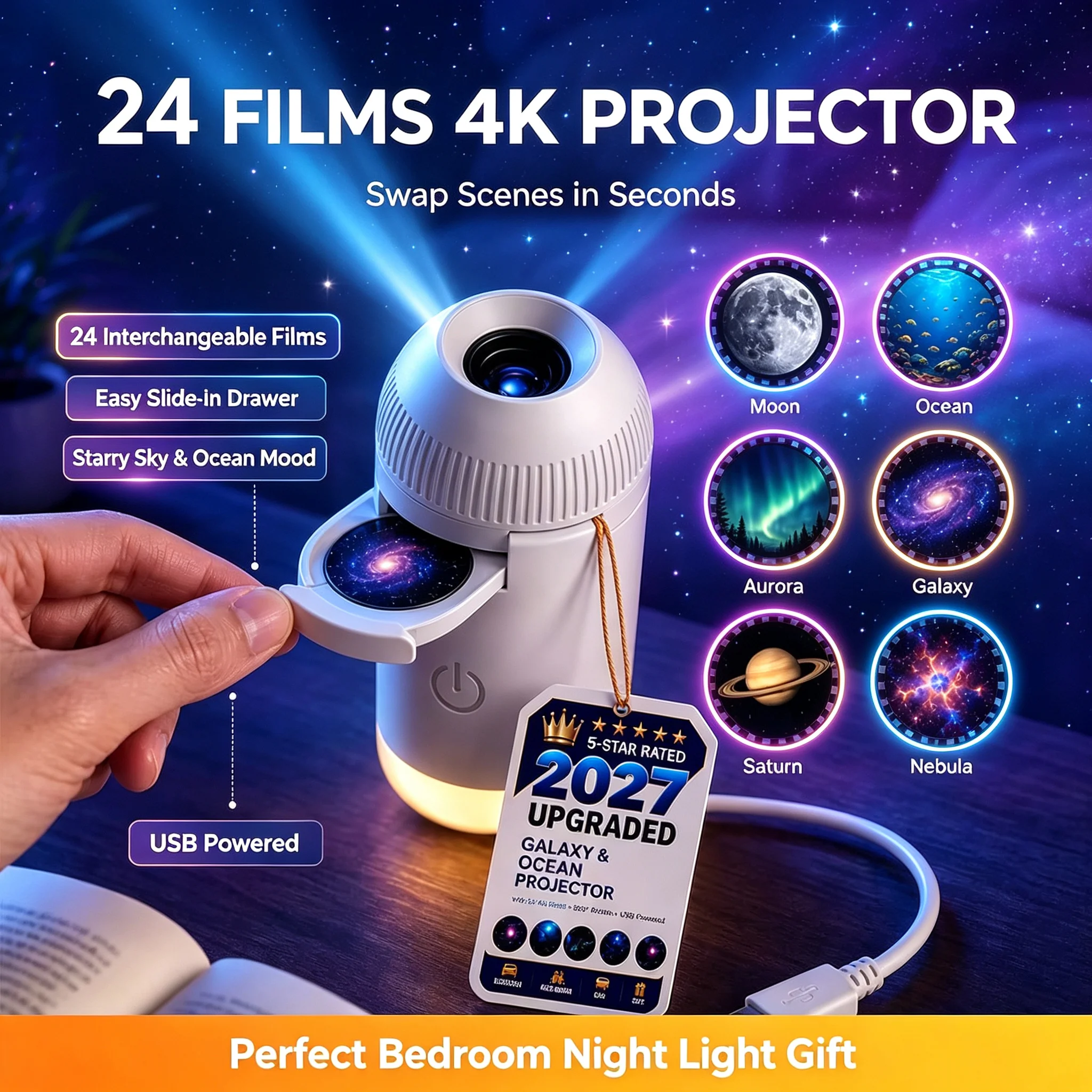 Mini LED Car Roof Star Night Light Projector Atmosphere Galaxy Lamp USB Decorative Adjustable for Auto Roof Room Ceiling Decor