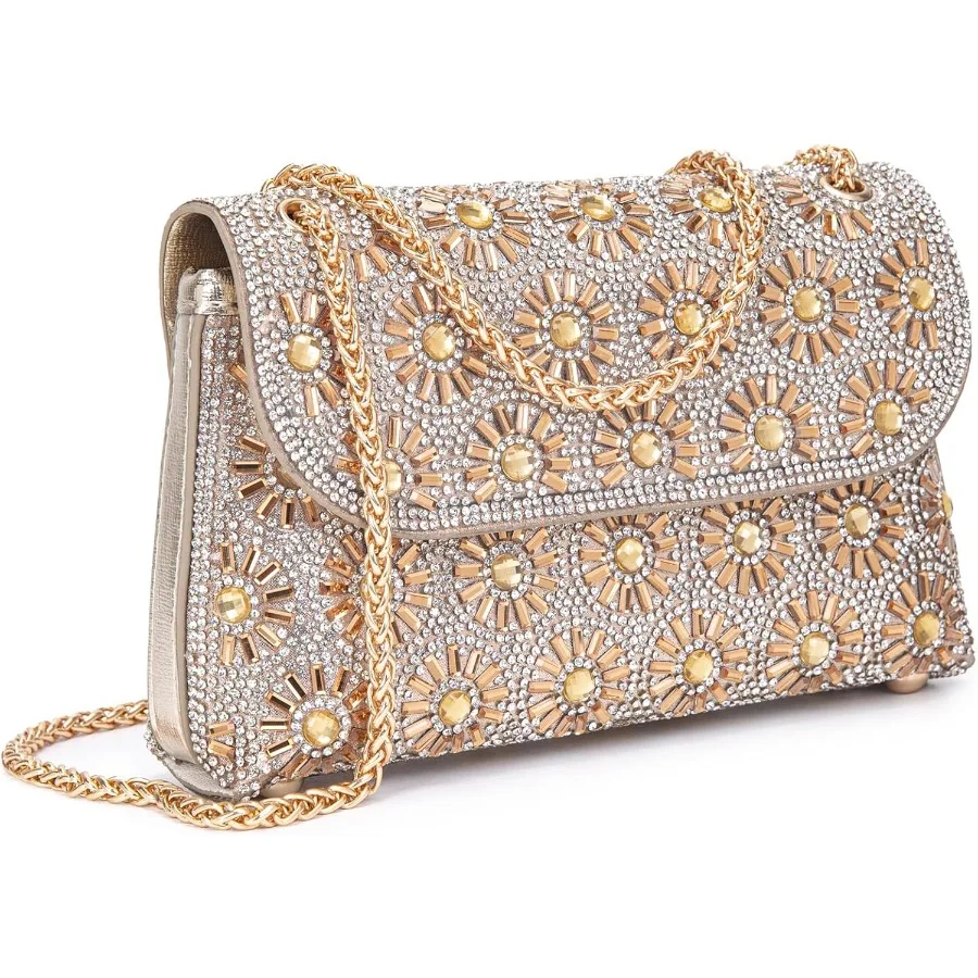 エレガントなクリスタルラインストーンのイブニングショルダーバッグ、調節可能なチェーンストラップ付きの女性用クロスボディバッグ、スタイリッシュなハンドバッグ、完璧なf