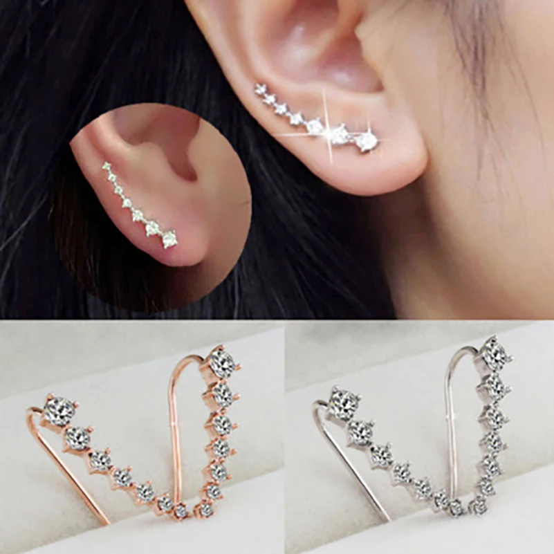 Kpop Long Dipper Zircon Ear Hook Clip on Earrings for Women Vintage Climbing Ear Cuff Romantic Korean Fashion Jewelry Gift E527