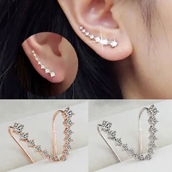 Kpop Long Dipper Zircon Ear Hook Clip on Earrings for Women Vintage Climbing Ear Cuff Romantic Korean Fashion Jewelry Gift E527