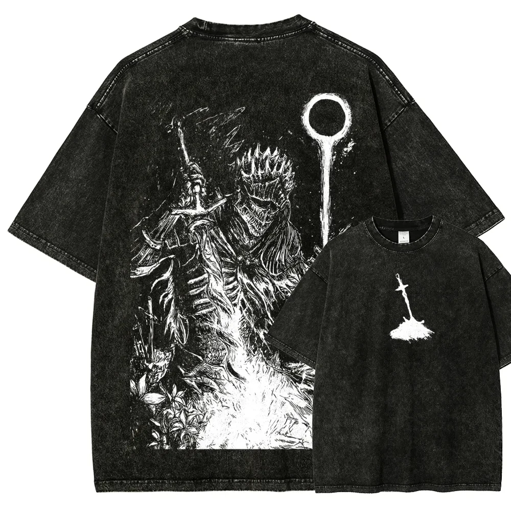 

Классическая экшн-ролевая игра Dark Souls: Футболка с принтом персонажей, уличный стиль Харадзюку, мужская и женская, ретро, из выстиранного хлопка, оверсайз, топ