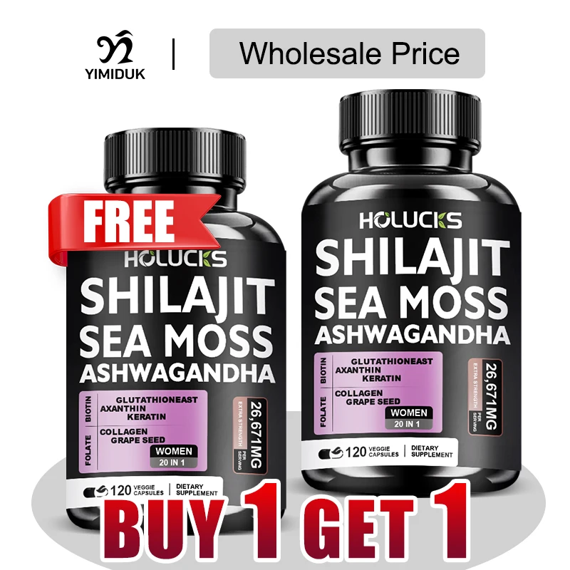 

Buy 1 Get 1 Free! Shilajit & Sea Moss Supplement, with Ashwagandha, for Boosts Vitality, Immunity & Skin Health, Digestion