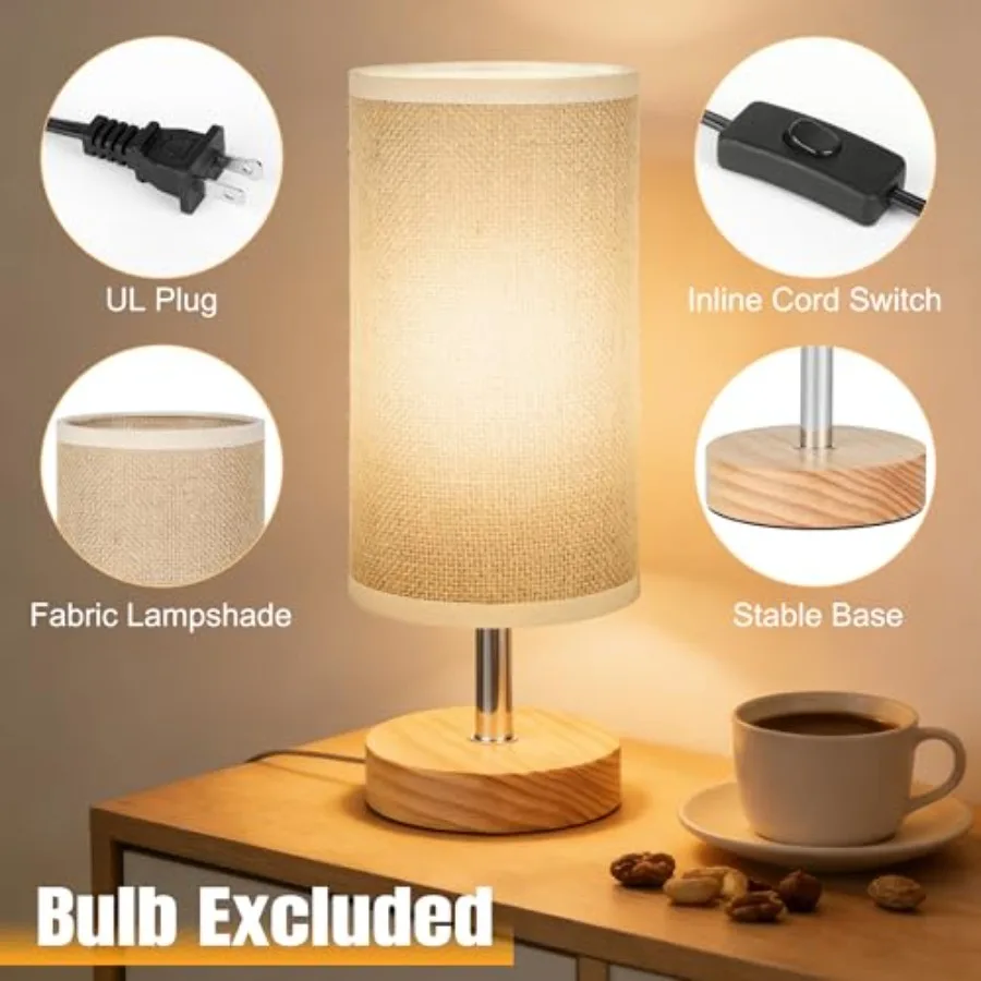Bedside Table Lamps, Table Lamp for Bedroom, Lamps for Night Stands with Linen Lampshades, Small Table Lamp for Living Room, Of