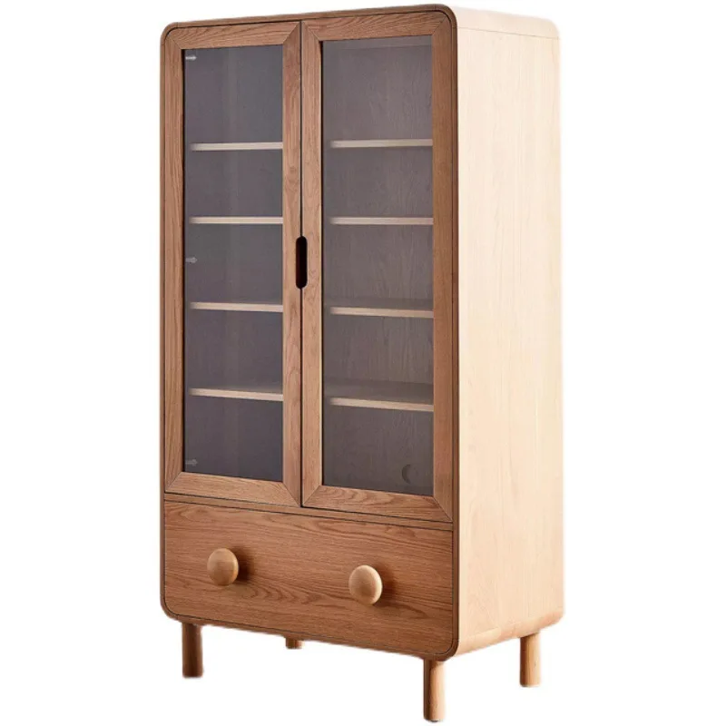 

Nordic log color bookcase Modern simple drawer display case Glass decorative cabinet Children's room side cabinet Locker