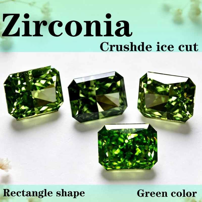 Cubic Zirconia Crushed Ice Cut Rectangle Shape Green Color 4K Cutting 5A Grade Quality CZ Artificial Gemstone