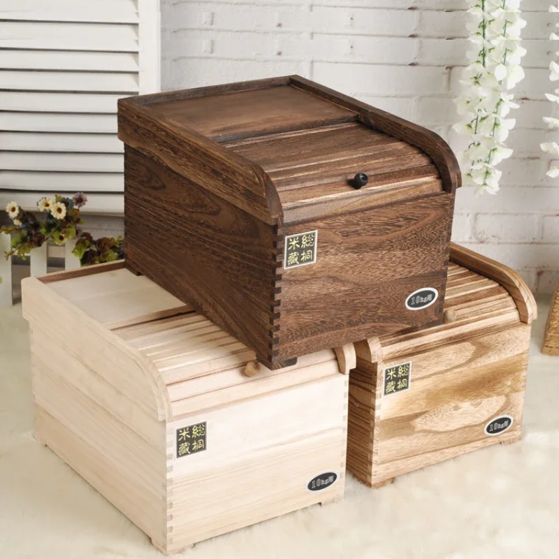 Solid wood rice storage box, insect-proof and moisture  bucket    tank surface  household small 20 30 20 kg