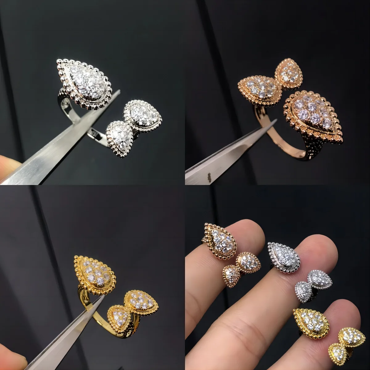 

New Luxury Multi Fashion Brand Snake Bohemia Bohemian Bolong Jewelry Diamond Heart Shaped Open Ring Ladies Party Gifts