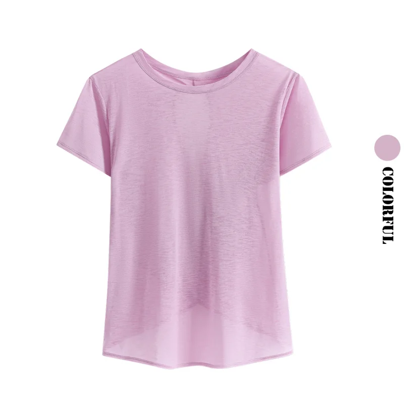 DRUR Felpa estiva sottile da donna Camicie da yoga ad asciugatura rapida aperta sul retro Palestra atletica Slouchy Crop Running Tees Sport Top Activewear