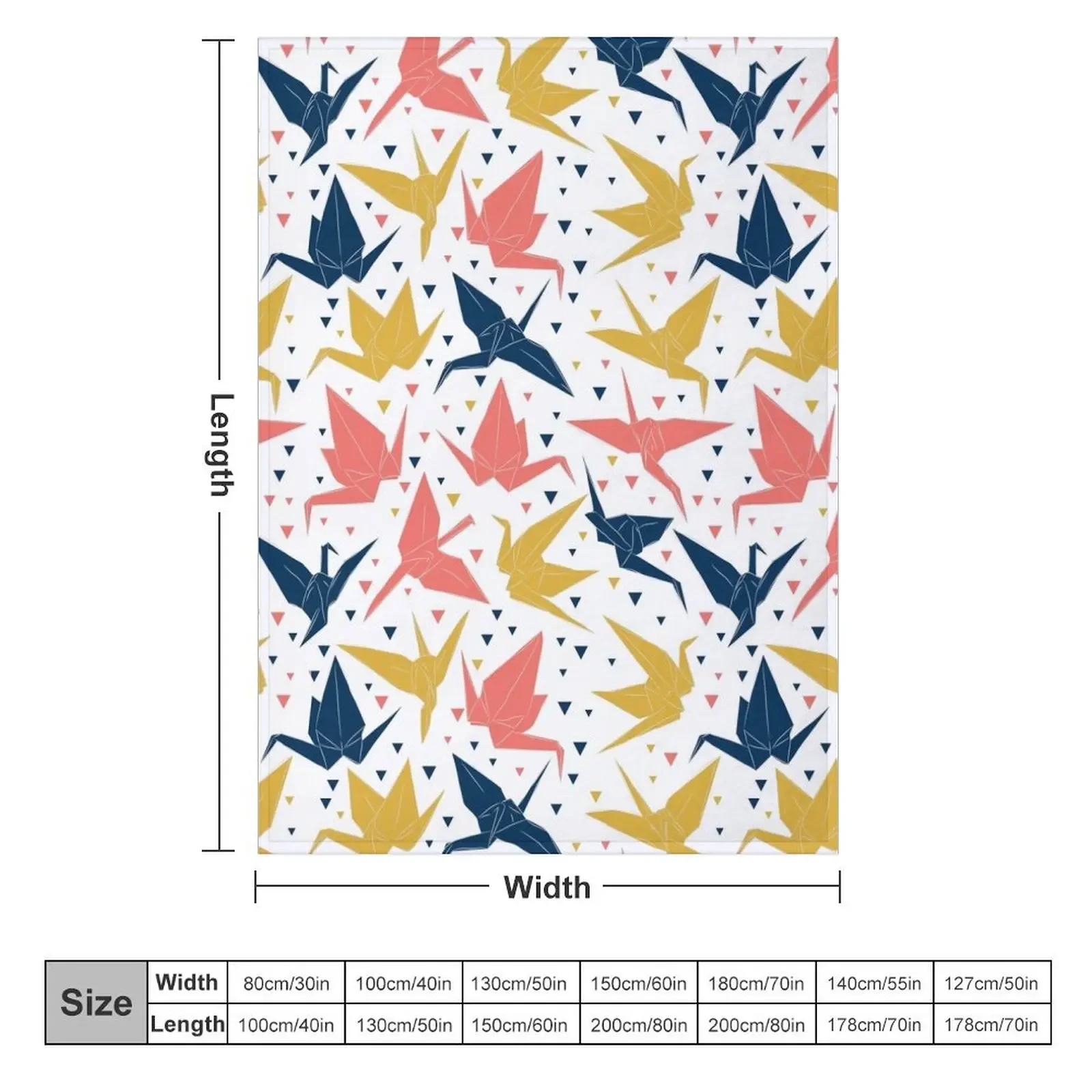 Japanese Origami paper cranes, symbol of happiness, luck and longevity, blue coral mustard Throw Blanket Hairys Cute Blankets