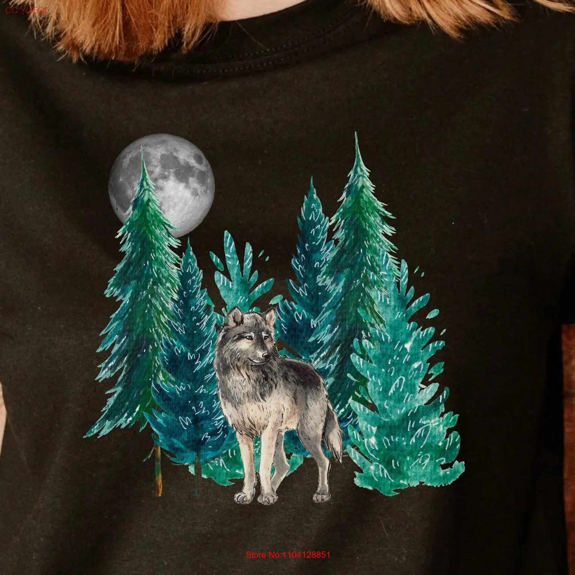 Wolf in ForesT T Shirt Pine Tree Lover Nature Animal tee Woodland Apparel Camping crewneck Plus size