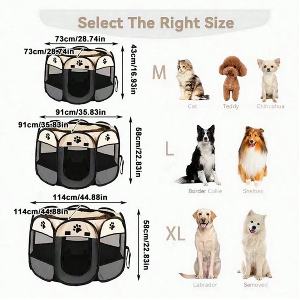 Foldable Pet Playpen with Zipper Door & Mesh Panels, Portable Indoor/Outdoor Kennel for Cats, Dogs