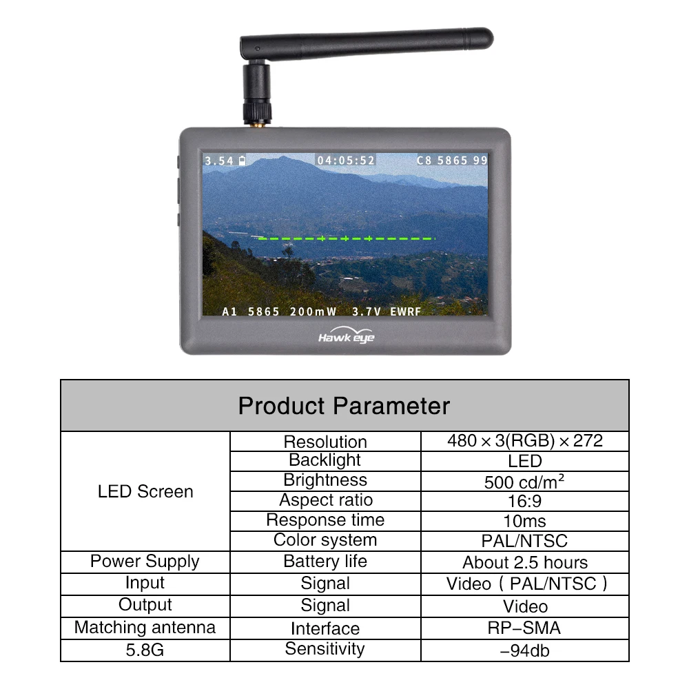 Hawkeye Little Pilot 5.8G FPV Monitor 480×272 4.3inch Screen 48 Channels FPV Display Screen Receiver Integrate for RC Drone