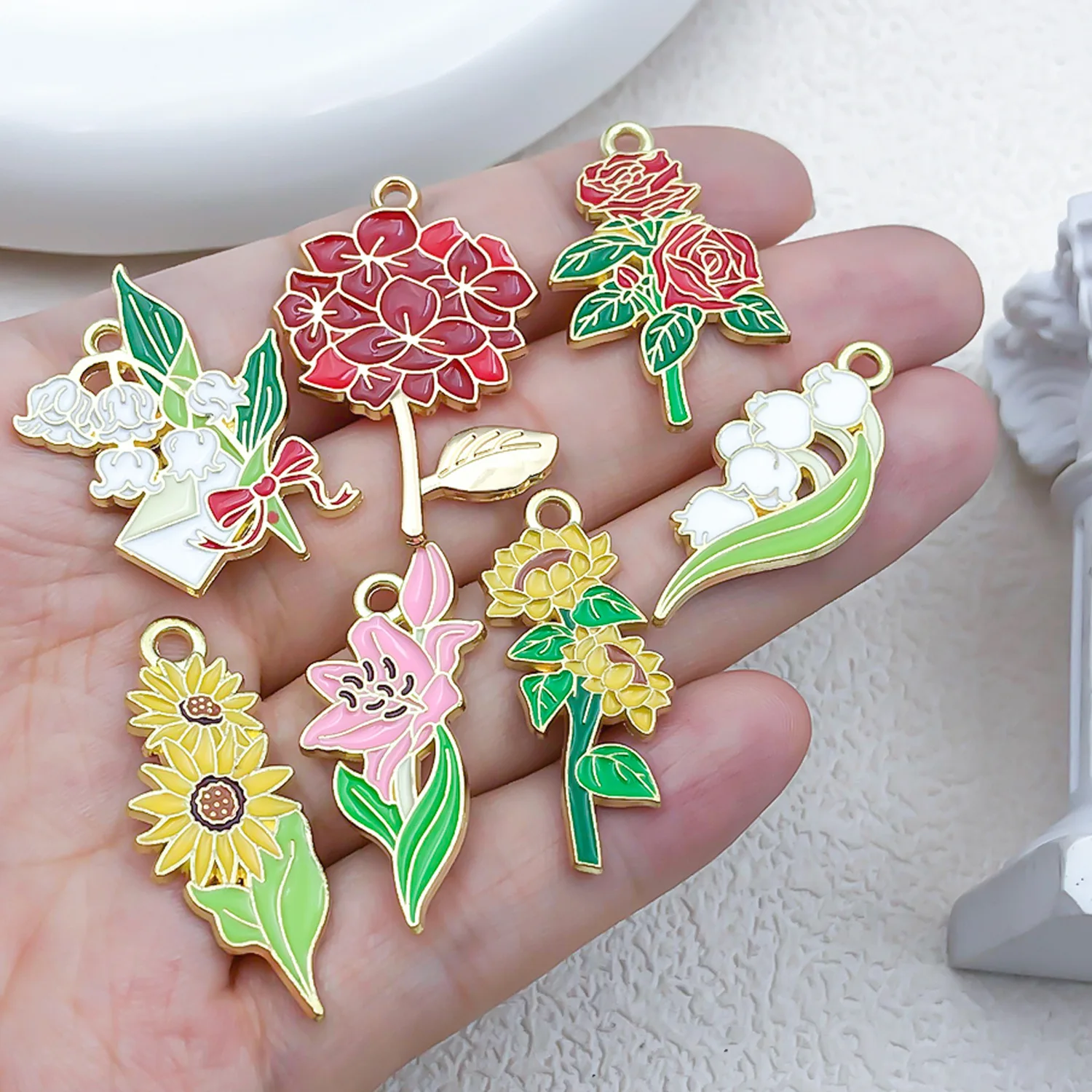 

10pcs Enamel Sunflower Flower Alloy Charms for Jewelry Making Necklace Earring Bracelet Pendant Keychain Diy Accessories
