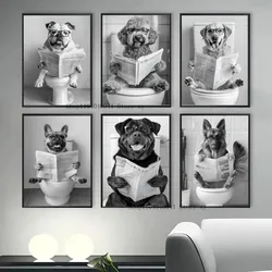 1PC French Bulldog Sitting On Toilet Poster Home Living Room Bar Restaurant Art Decoration Painting