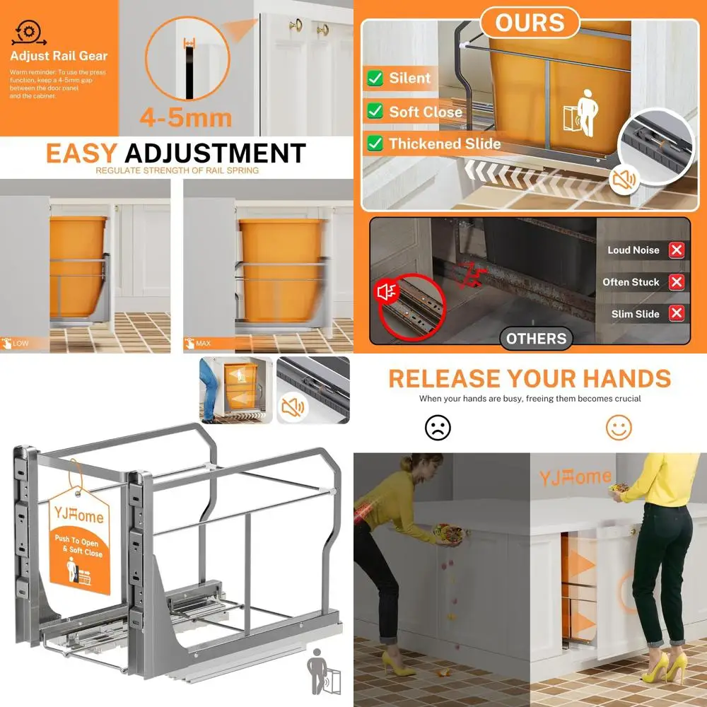 

Cabinet-Mounted Pull-Out Trash Bin with Door Activation, No Can Included, Fits 15 W Opening