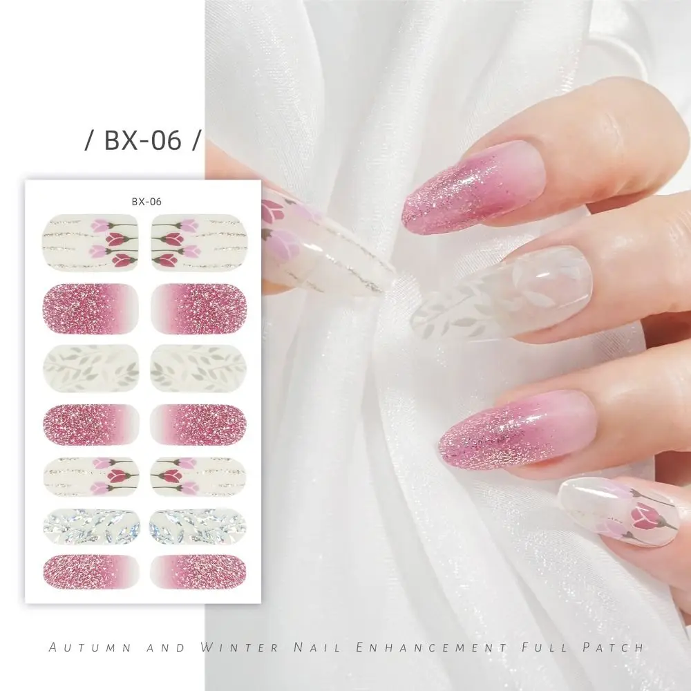 Autocollants pour ongles en gel semi-durci, nail art français floristique, bandes de vernis à ongles, patch à couverture complète, 14 bandes