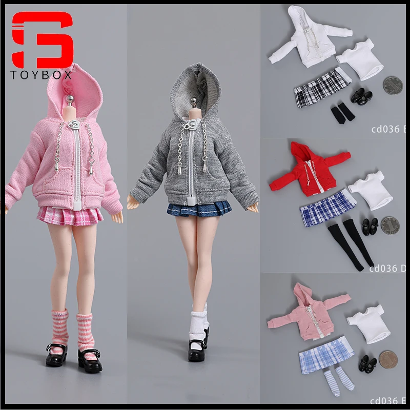 

cdtoys cd036 1/12 Girl Zipper Sweater Pleated Skirt Suit JK Uniform Clothes Model Fit 6'' TBL Female Soldier Action Figure Body