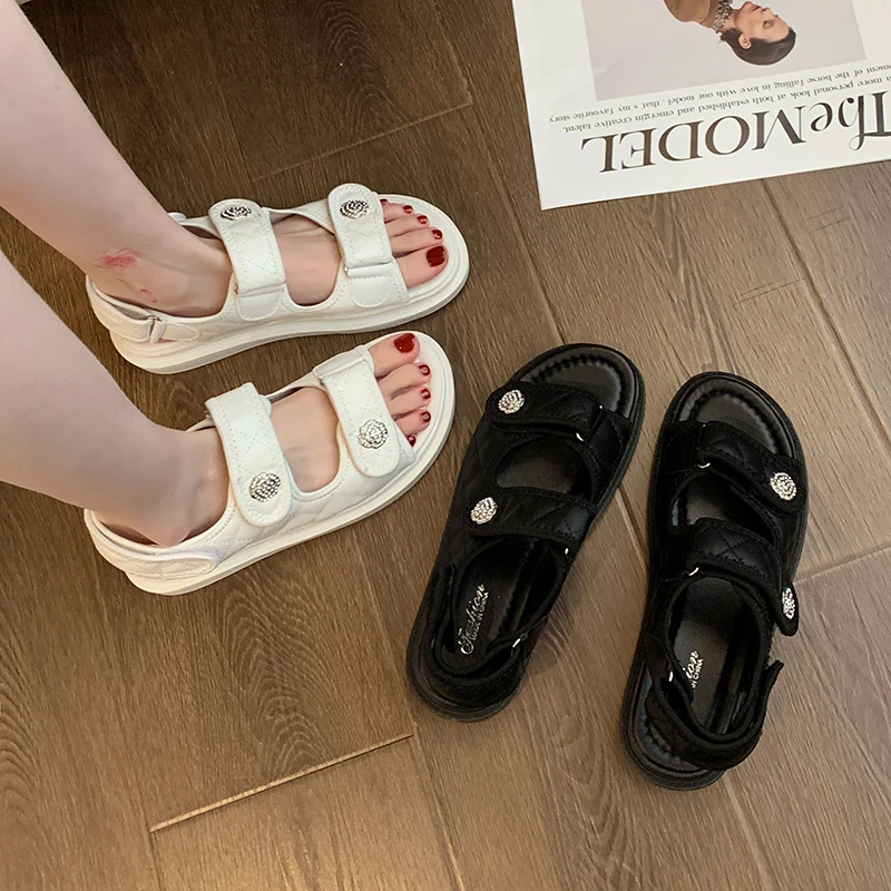 Summer Platform Sandals White Women\'s Brand Design Flat Bottom Sports Soft Sole Shoes Fashion Non Slip Hook Loop Sandals Women