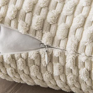 Striped LANCE Pillow cover, boho cushion cover, beige velvet, sofa room, modern home pillowcase decoration, 18x18 10 Main Sales Boho Cushion Cover - №8