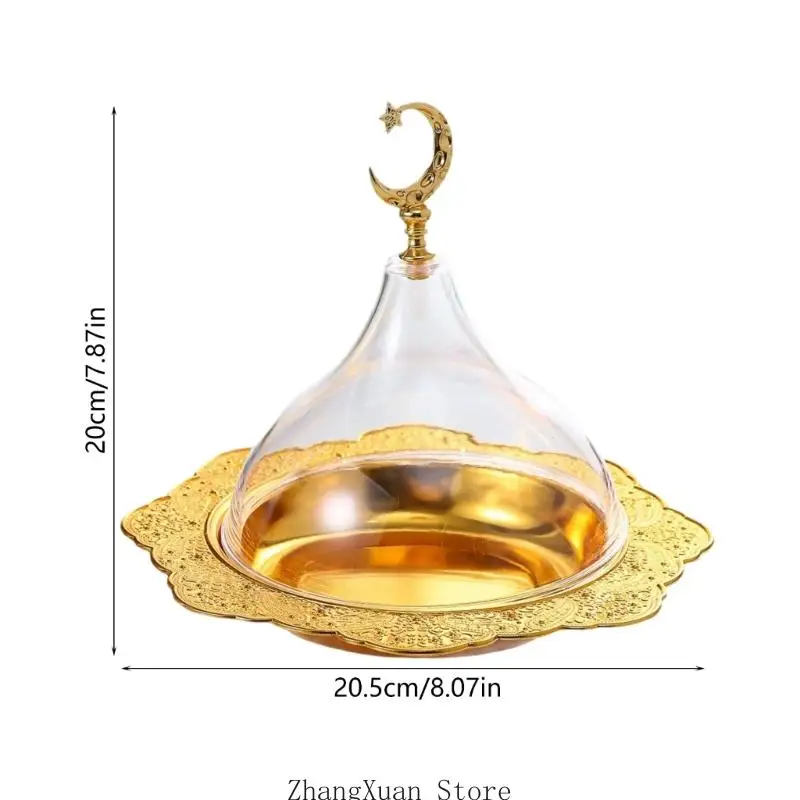 Eleganter Moon Star Gold Metall-Snackteller mit transparenter Acryl-Kuppelabdeckung für Party 3XUF – Detail 6