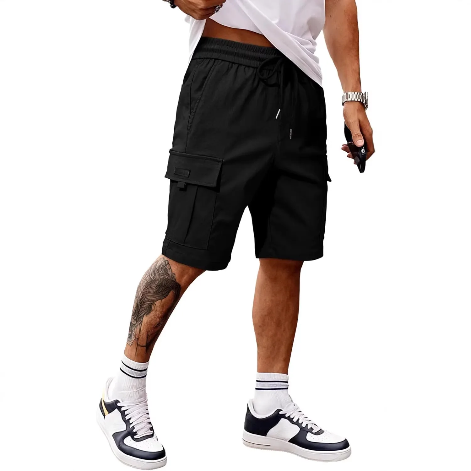 2026 Summer Men's Straight Drawstring Solid Color Fashion Casual Tooling Shorts Loose