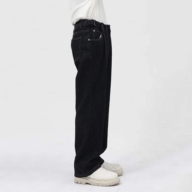 Solid Menswear Color Black Jeans 2022 New Medium Waist Wash Spring Casual Denim Trousers Causal Loose Long Pants 2A0841