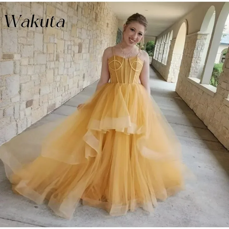 Wakuta French Sexy Strapless Mesh Robe Vintage Waist Pleated Solid Tiered Gowns Fashion Fluffy Birthday Vestidos De Graduación