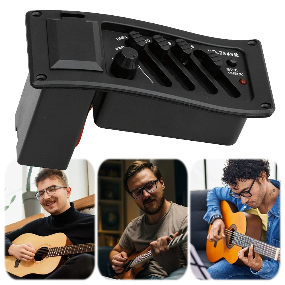 Pastilla de guitarra de 4 bandas, pastilla piezoeléctrica EQ, unidad de preamplificador, pastilla de guitarra acústica, preamplificador EQ sintonizador para guitarras acústicas