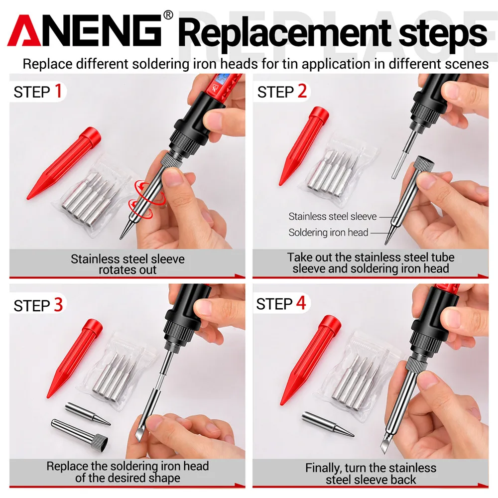 Imagem -03 - Aneng-ferro de Solda Elétrico com Temperatura Ajustável Solda de Solda Estação de Retrabalho Lápis Tip Calor Ferramentas de Reparação 110v 220v Sl106