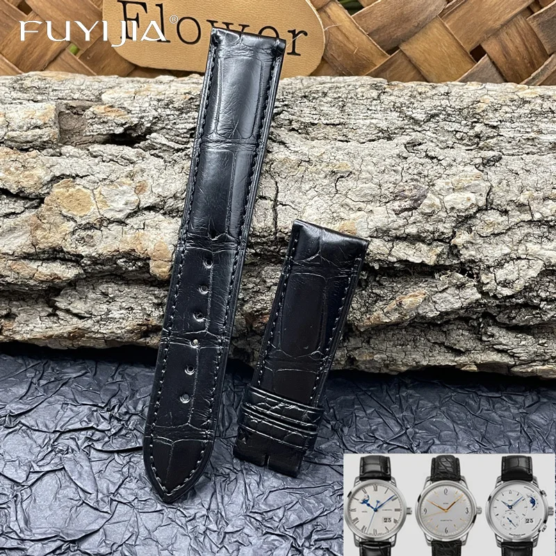 

FUYIJIA Luxury Custom GlashutteOriginal Watch Band Alligator Strap 19MM 20MM 21MM Crocodile Skin Watchbands Genuine Leather Belt