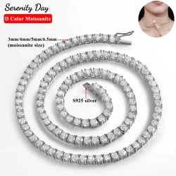 Serenity 3mm 4mm 5mm D Color Moissanite Tennis Necklace for Women Men Gift S925 Sterling Silver Sparkling Lab Diamond Neck Chain