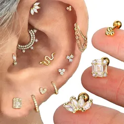 Zirconia Hoop Earring Ear Piercing 1PC Daith Tragus Helix Lobe Rook Heart Snake Cartilage Stainless Steel Chain Earring Jewelry