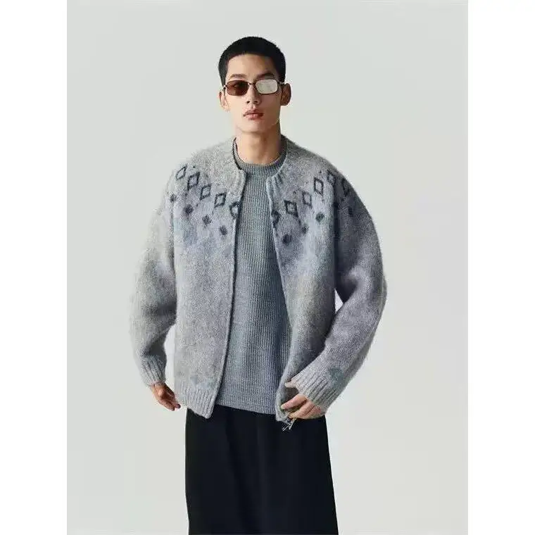 

Мужской шерстяной кардиган средней длины, мягкий и уютный, осенне-зимняя вязаная кофта с объемным цветочным узором