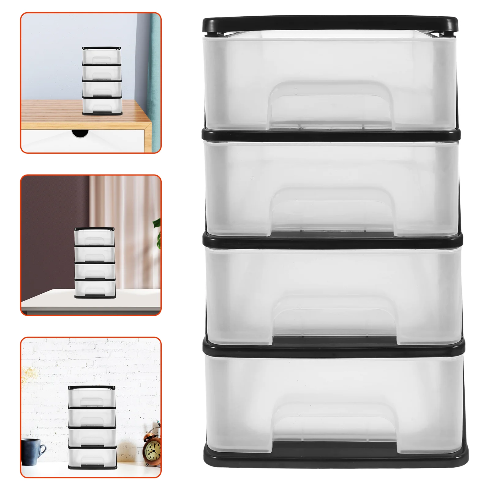 Mini Storage Bins Drawer Box Desk Organizer Clear Stackable Drawers Black Plastic