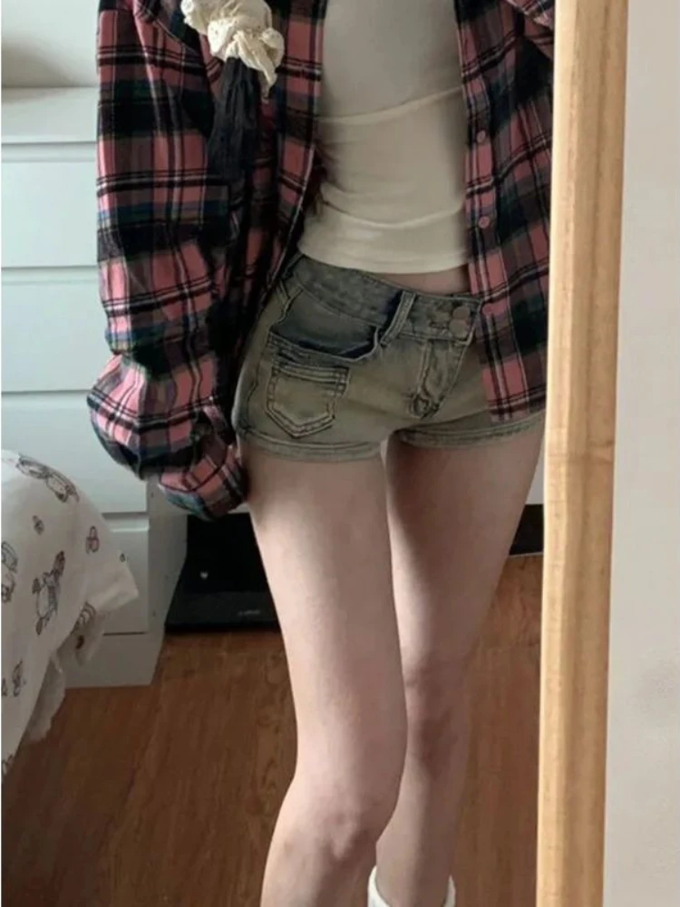 Pantaloncini aderenti Donna Retro Denim Y2k Sexy Hotsweet Street Style Estate All-match Night Club Tasche estetiche vintage Harajuku