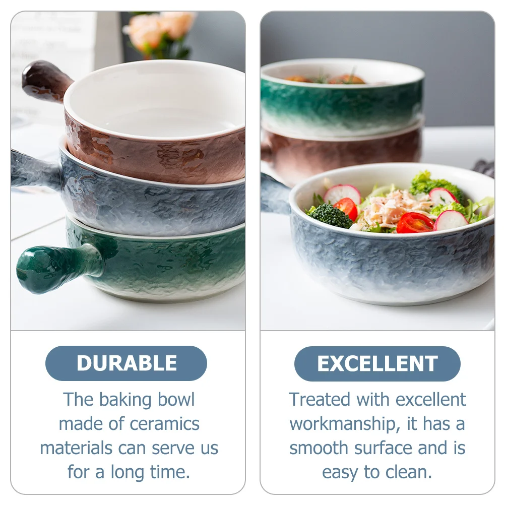 

Ceramic Bakeware Smooth Surface Practical Baking Bowl with Handle for Chicken Pot Pie Soup Cereal Serving Ceramic Baking Bowl