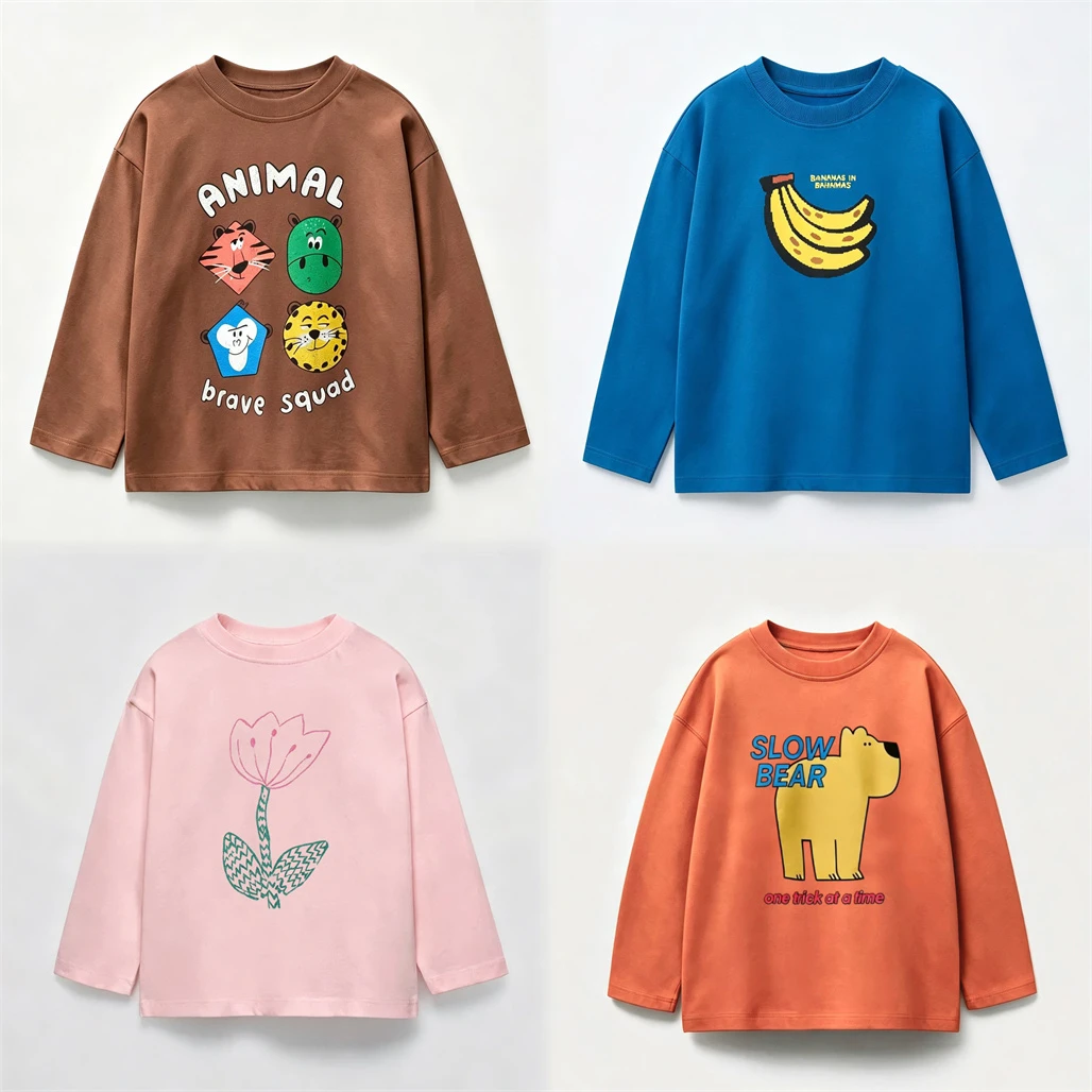 1-7Years Old Child TShirt Crewneck Base Shirt Fashion Casual Clothing Simple All-match Tees Toddler New Long-sleeved Pullovers