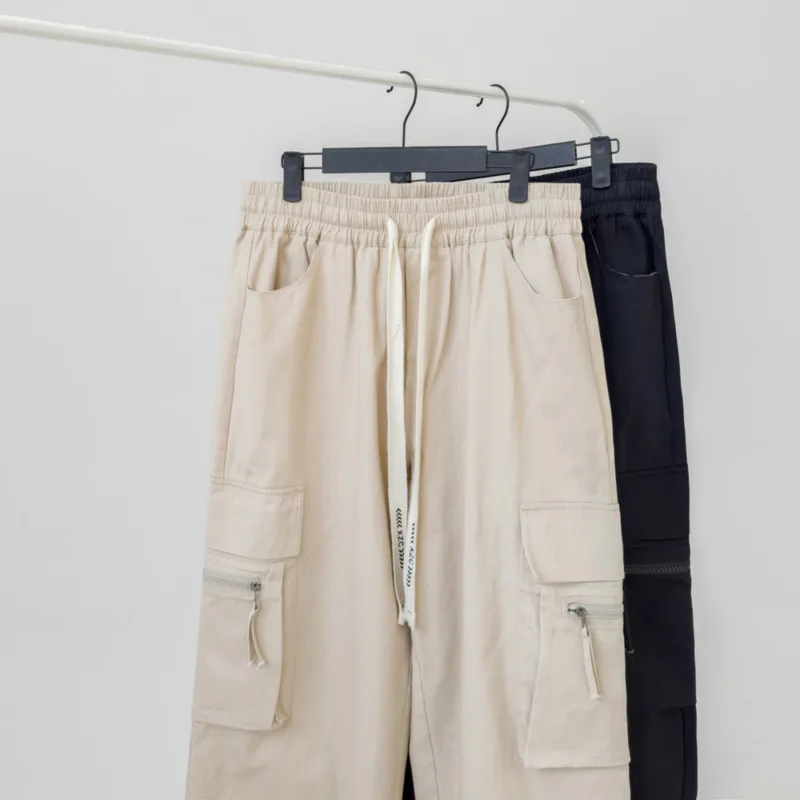 Cotton Casual Pants Men Fashion Retro Pocket Cargo Pants Men Japanese Streetwear Hip-hop Loose Wide Leg Pants Mens Trousers